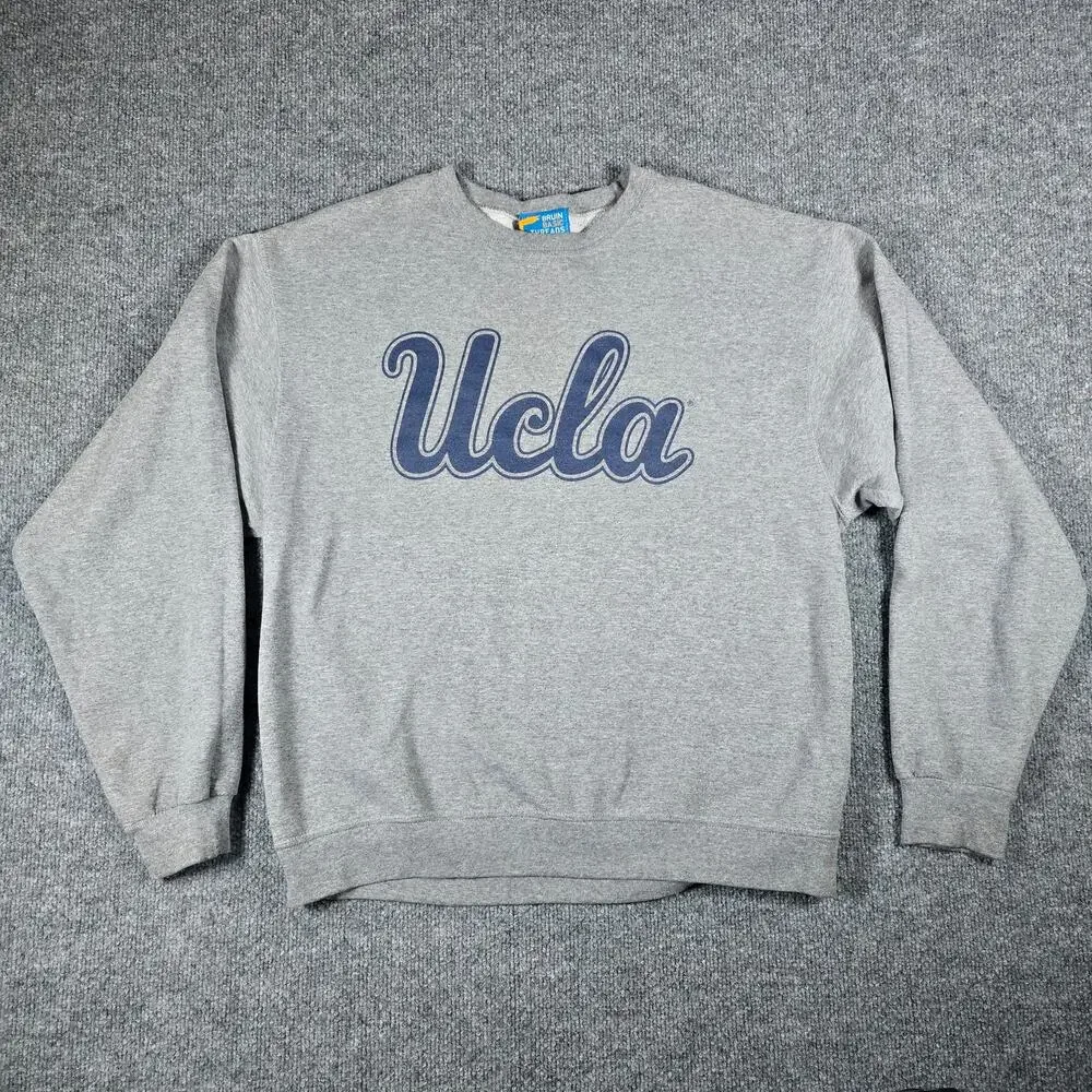 UCLA Bruin Basic Threads Men's Crew Neck Sweater - Script Print - Gray - Large - Picture 3 of 16
